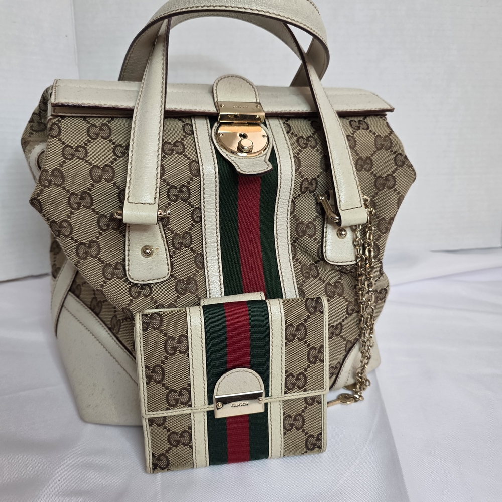 Gucci - Treasure Boston Tote GG Supreme Off White & Wallet - Shoulder bag